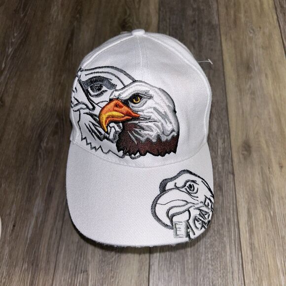 Waving USA American Bald Eagle White Embroidered Baseball Cap Hat 100% Cotton - Picture 2 of 11